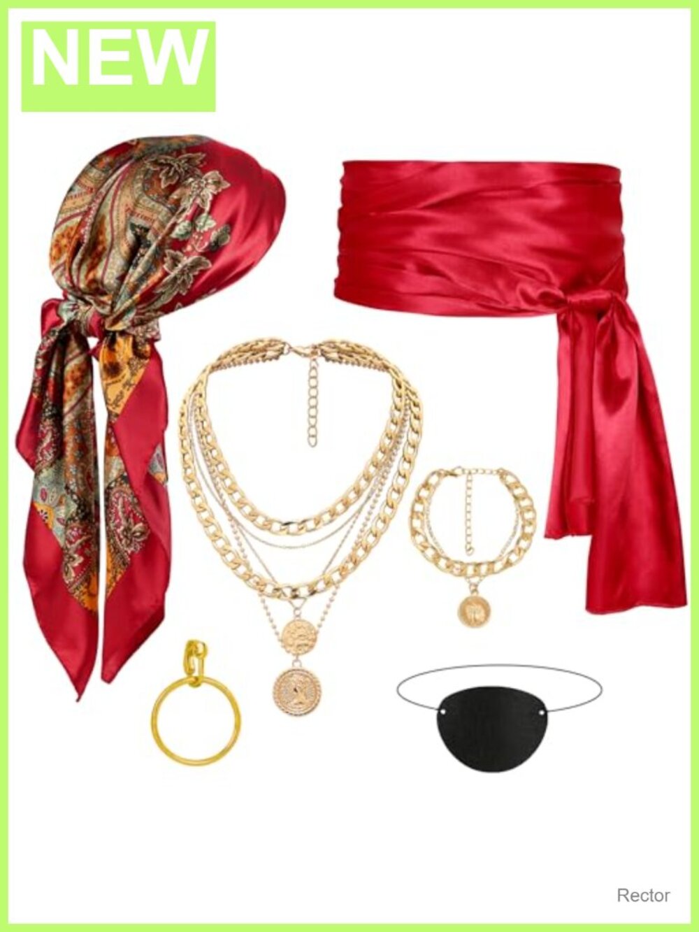6 PC Pirate Costume Accessories Set Linen Cotton Bandana Sash Halloween